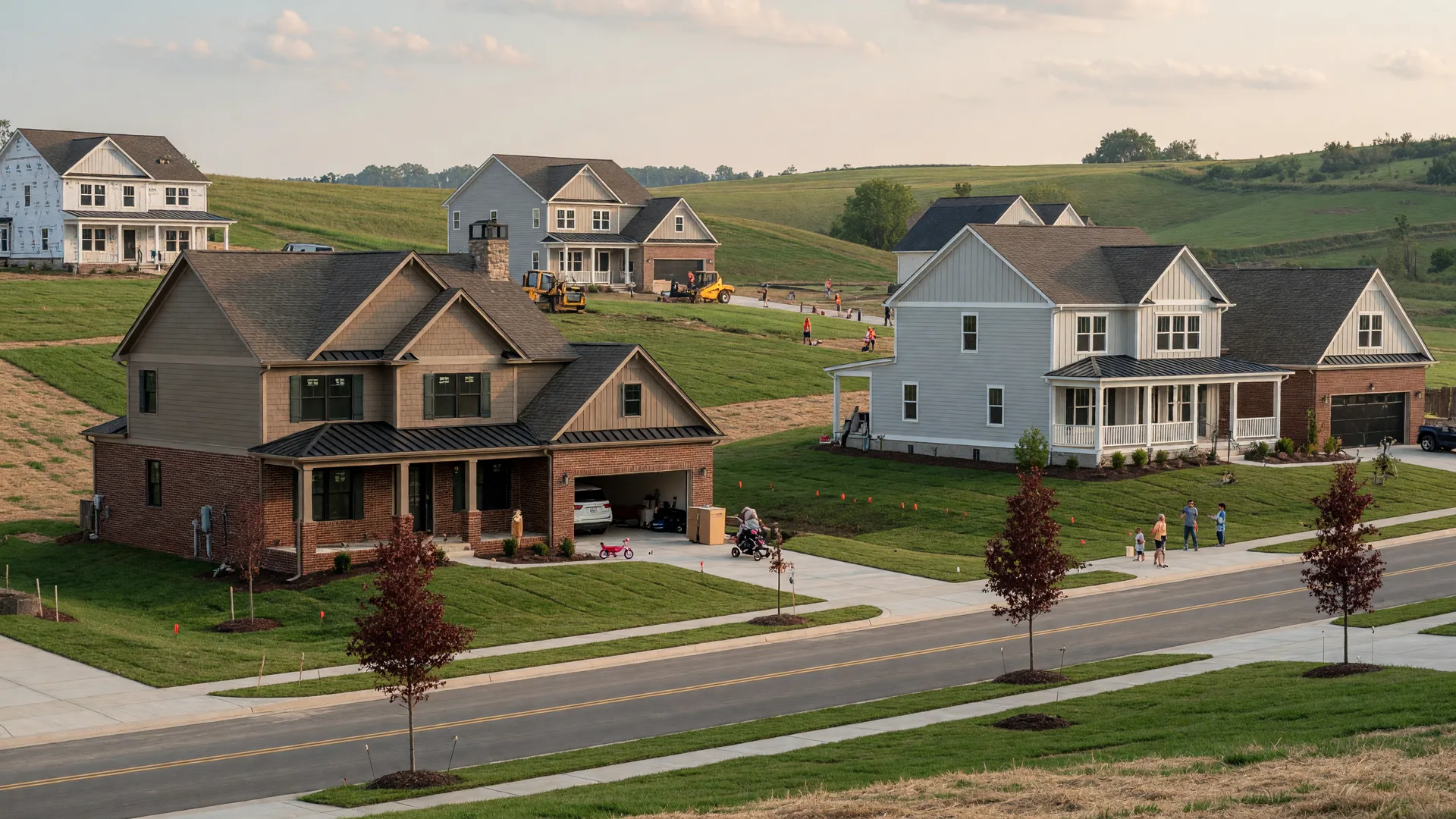 New construction craftsman and farmhouse homes in Mount Washington, Kentucky with rolling Bullitt County terrain