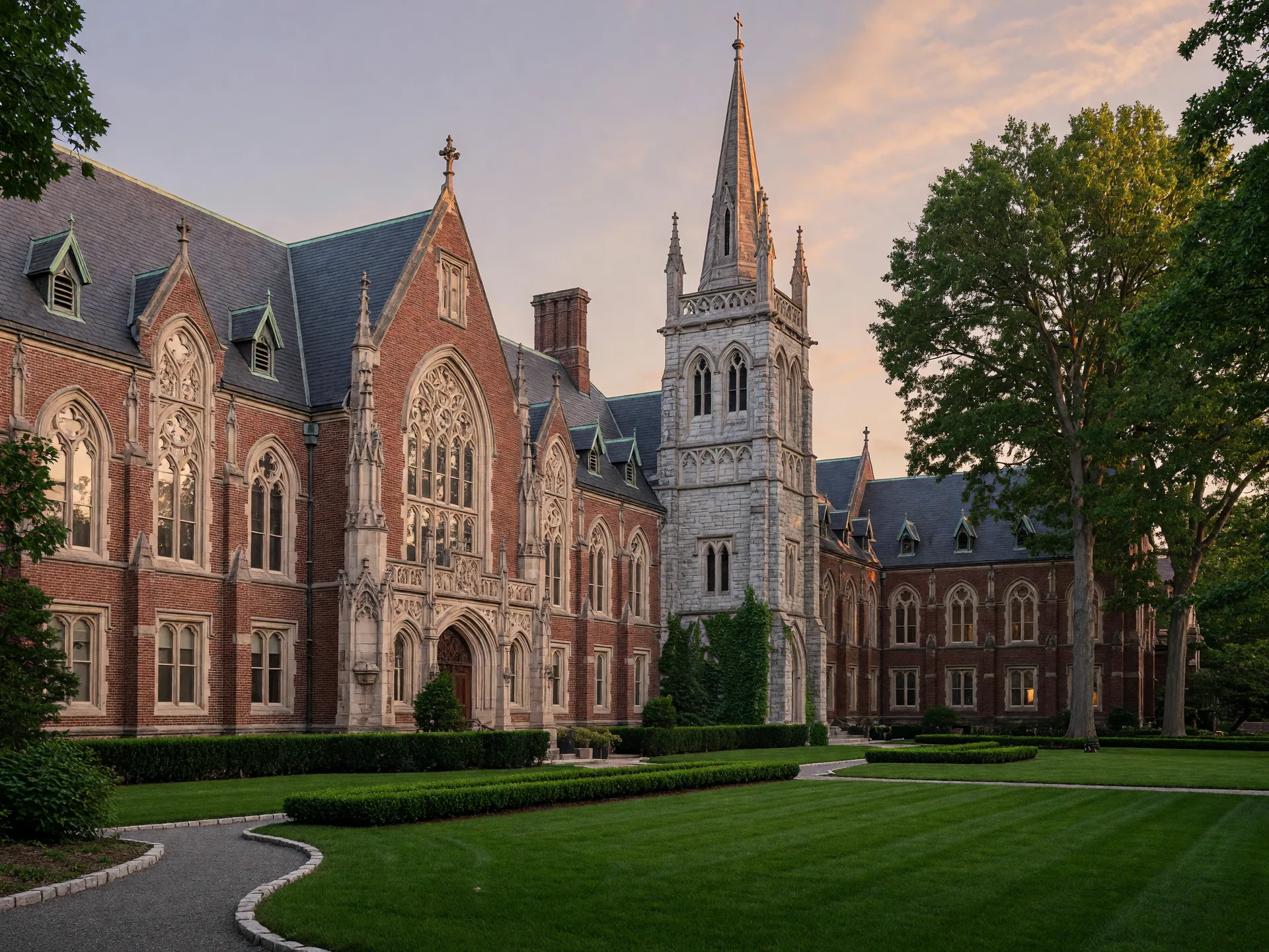 Gothic-style Academy of the New Church campus and cathedral in Bryn Athyn, Pennsylvania