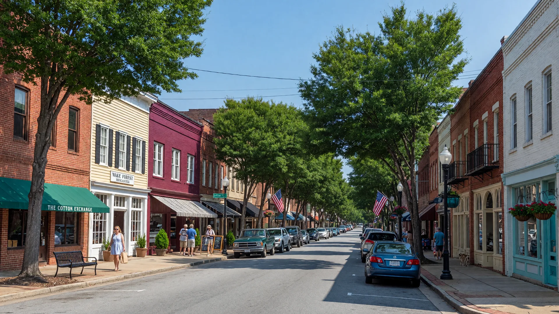 Historic downtown Wake Forest NC along White Street