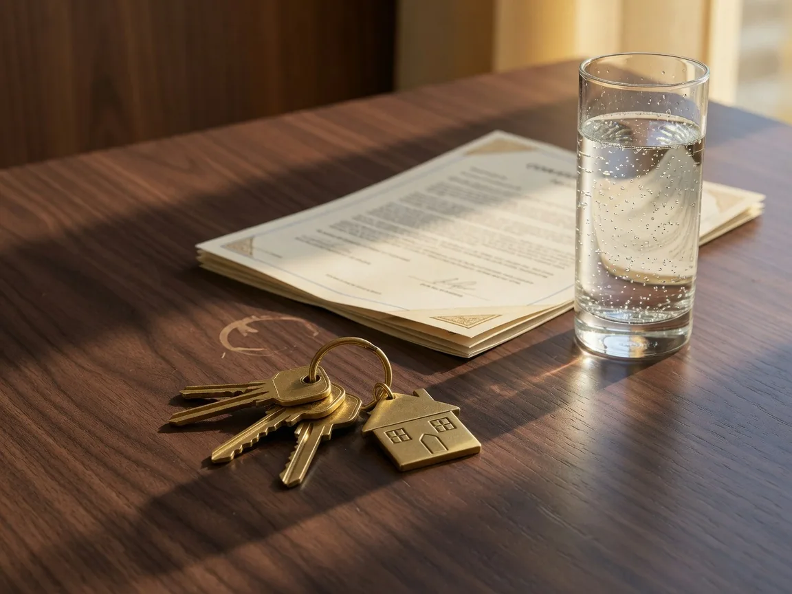 New homeowner keys resting on a contract at closing