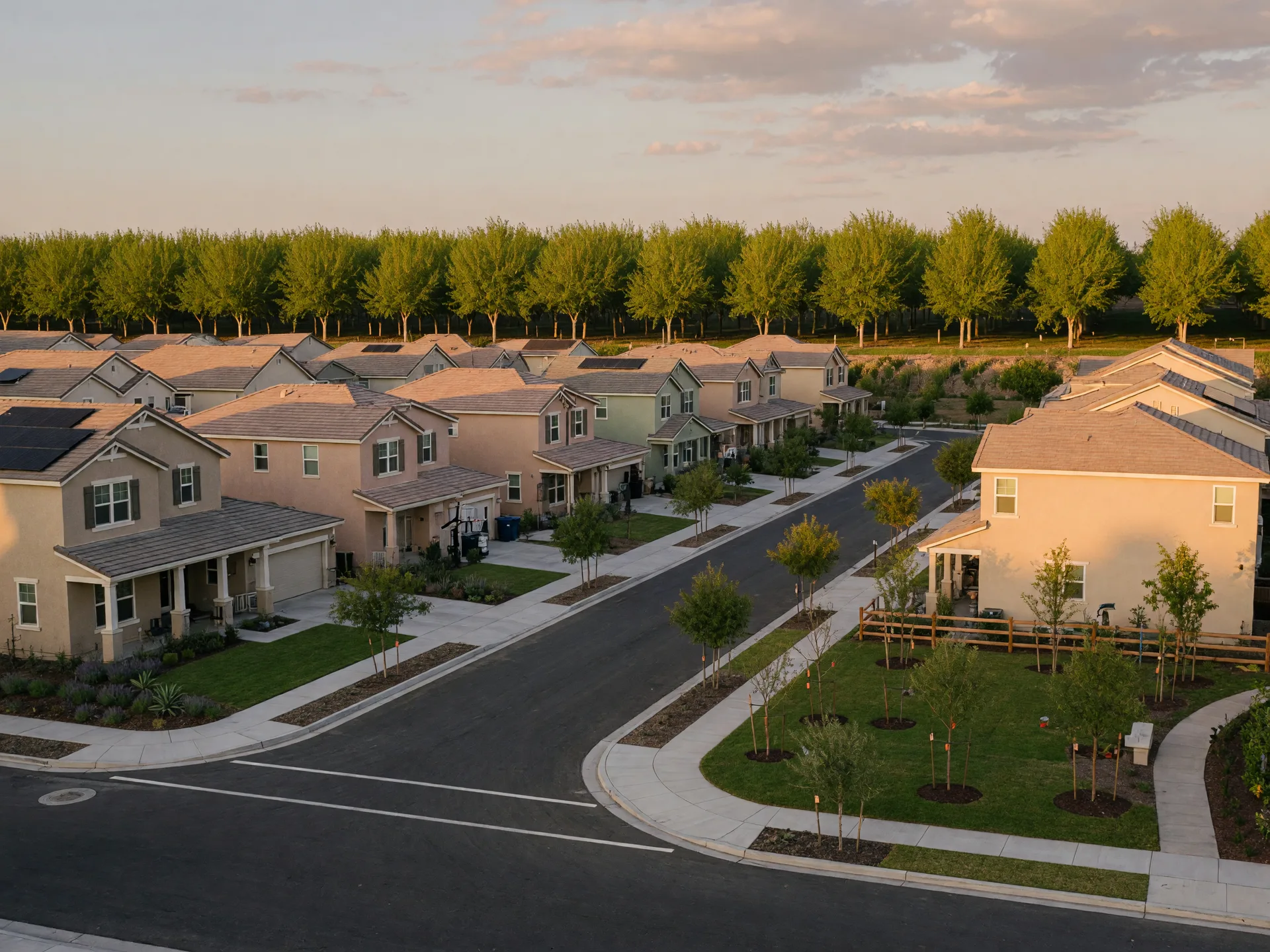 A newer residential street in Northwest Madera with family homes