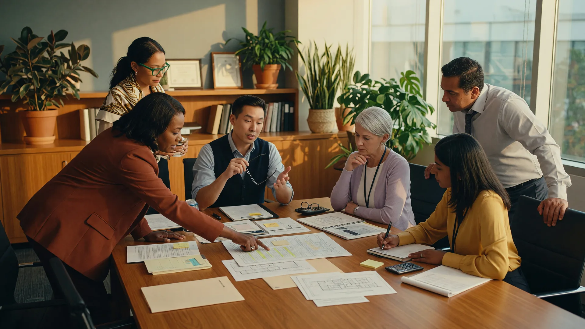 Professional team of diverse experts collaborating around a conference table