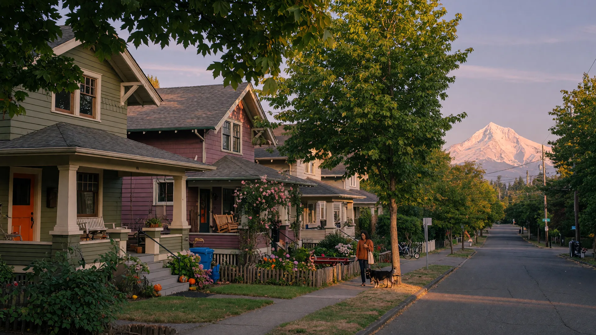 Portland Oregon neighborhood with tree-lined streets