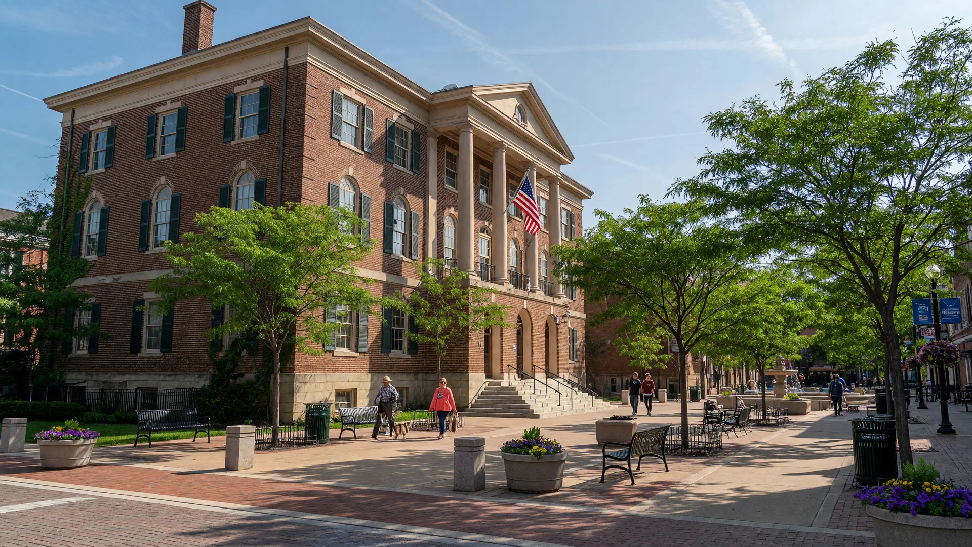 Norristown's historic courthouse anchoring a lively downtown municipal plaza
