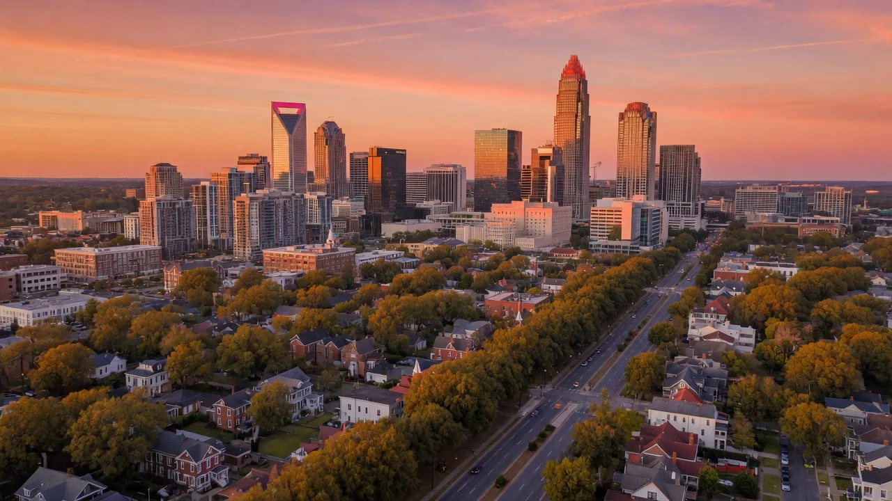 Charlotte North Carolina skyline at golden hour