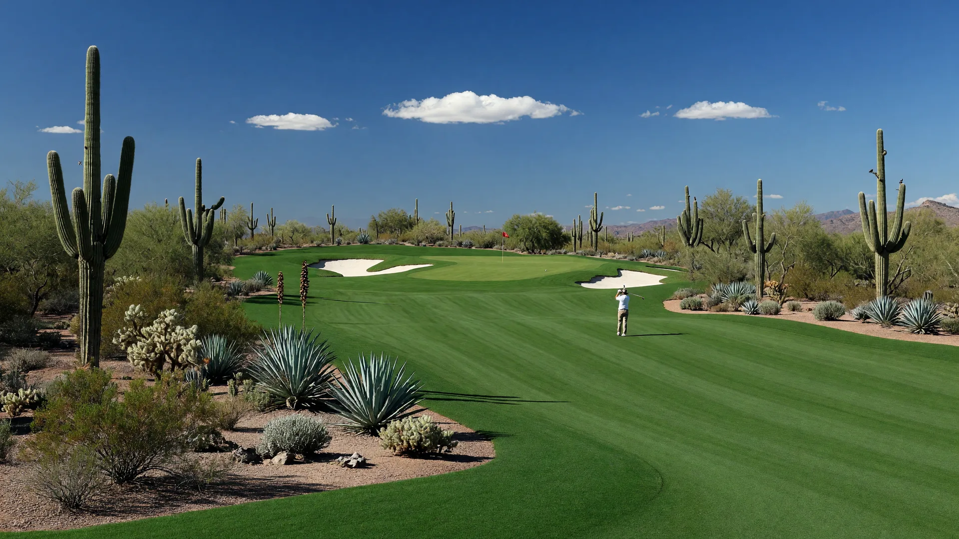 Palm Valley golf course fairway lined with palm trees in Goodyear, Arizona