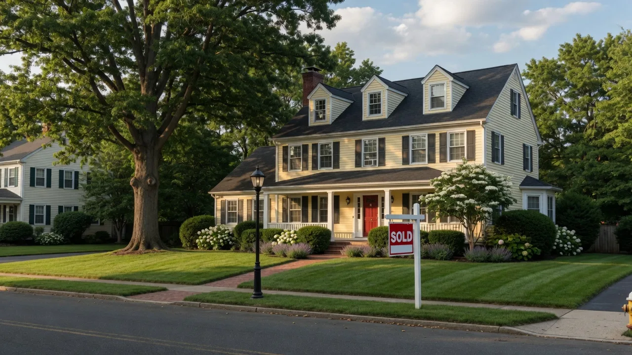 Colonial home in Cherry Hill with a Sold sign in the front yard