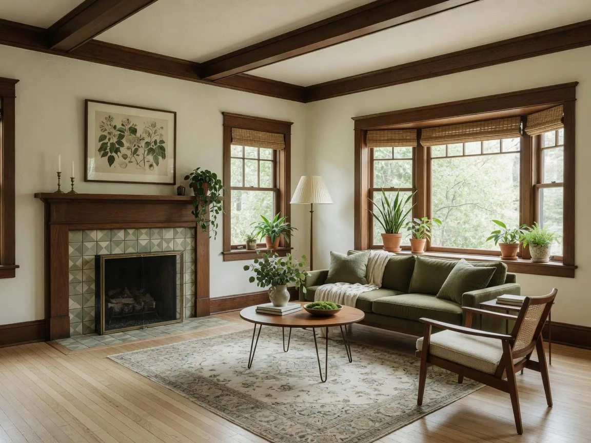 Bright craftsman living room styled for an open house