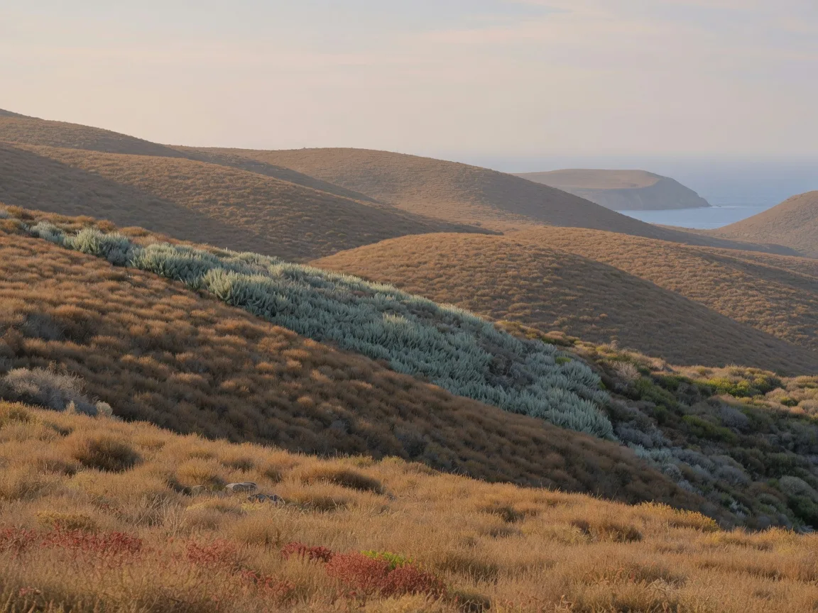 Rolling golden hills and coastal chaparral around Rancho El Refugio, the partner ranch east of Ensenada