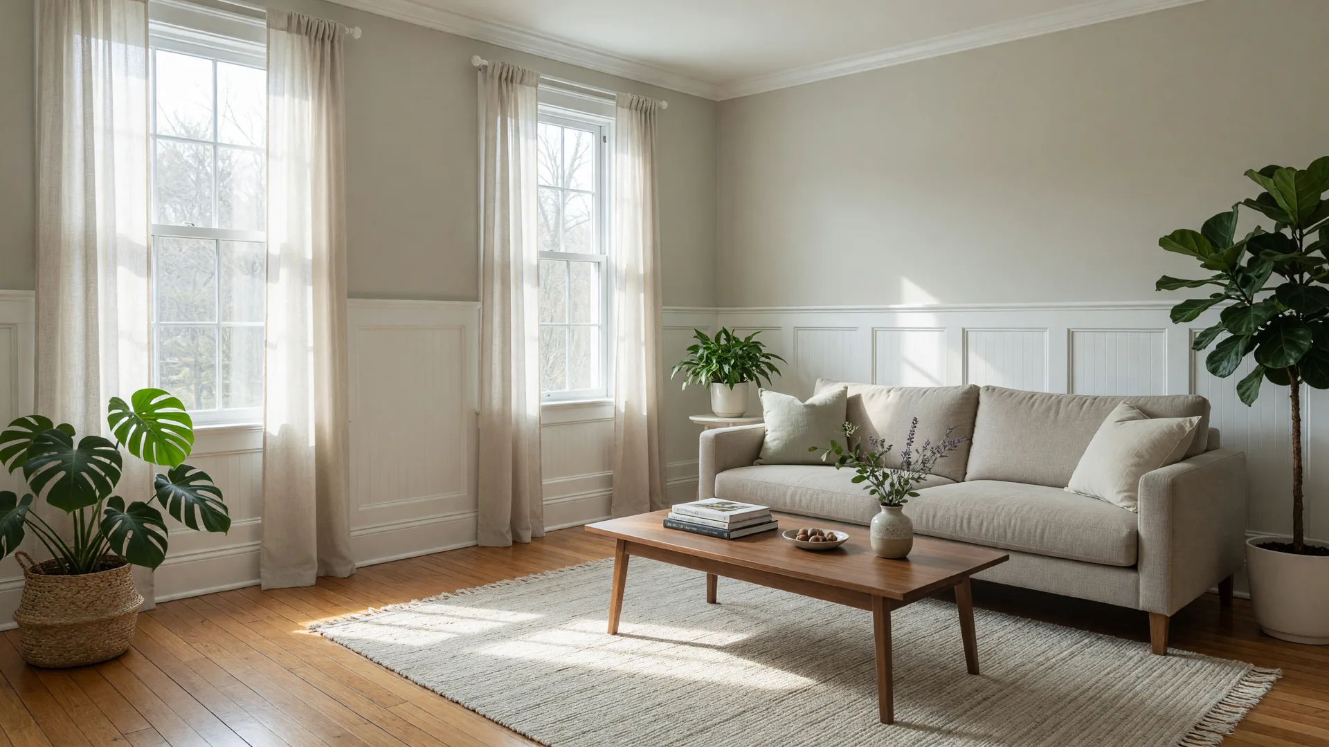 A bright, welcoming living room in a well-maintained New England home