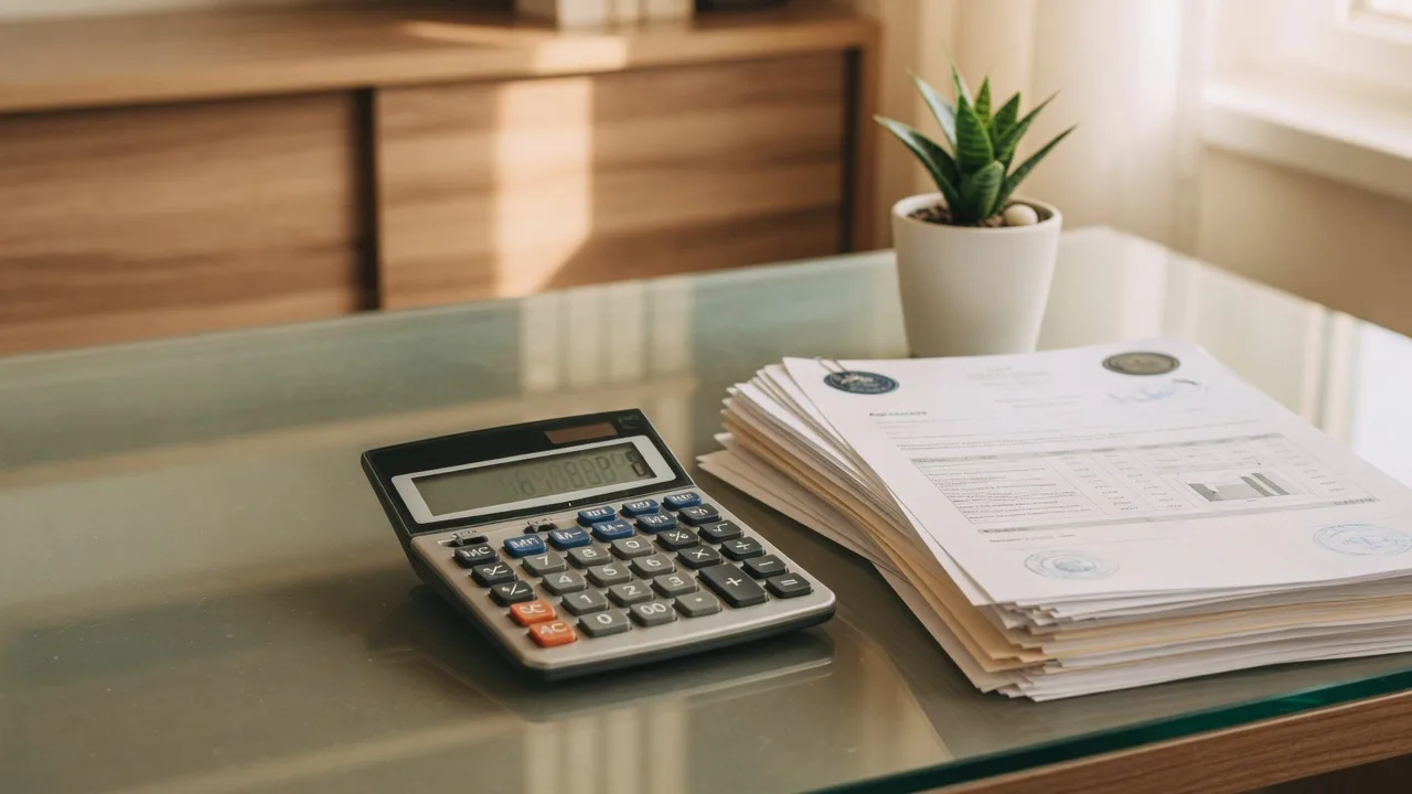 Florida closing costs calculator and financial documents on a modern desk
