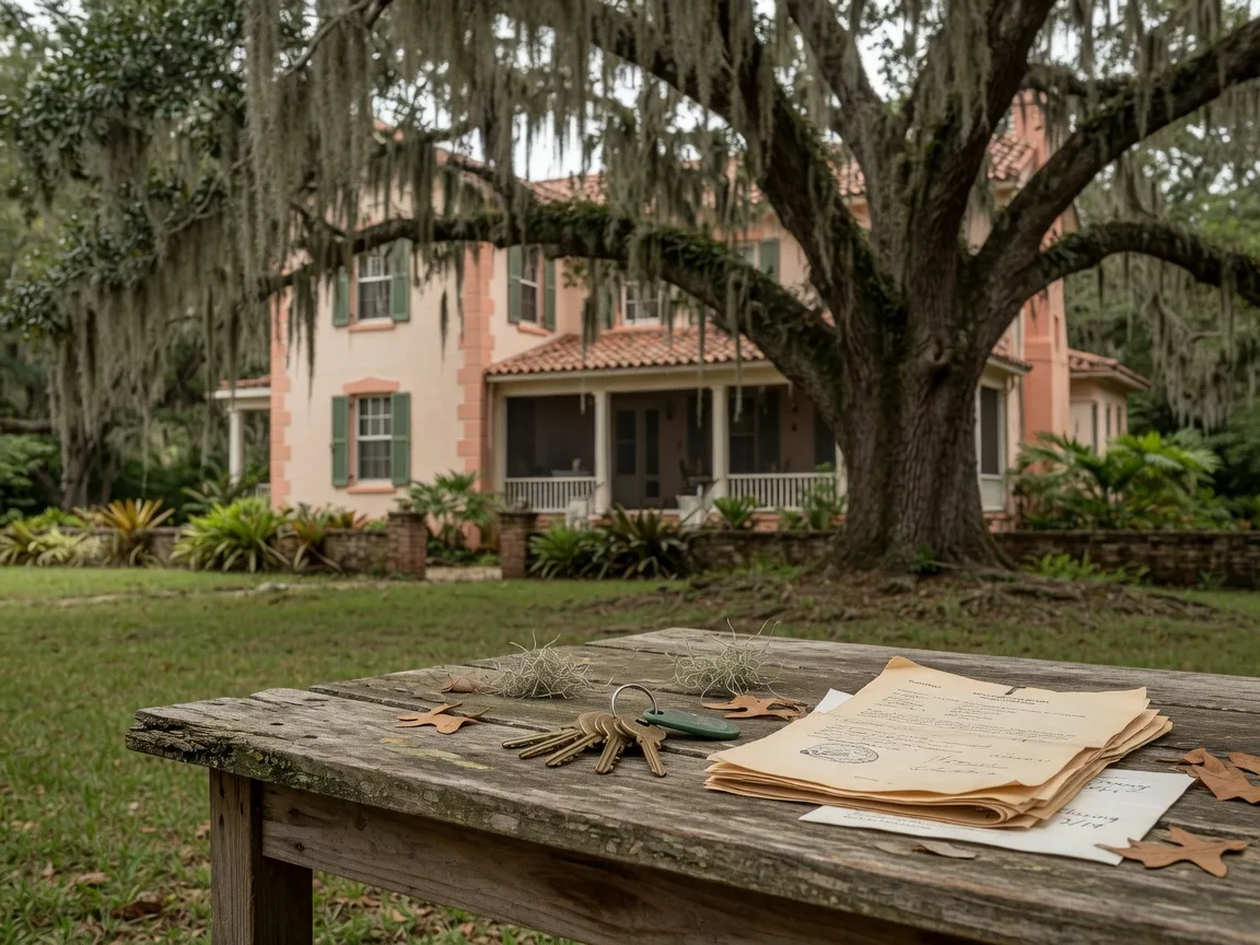 Florida inherited property with historic home and oak tree