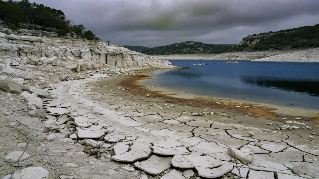 Canyon Lake water level showing exposed banks and drought conditions in the Texas Hill Country.