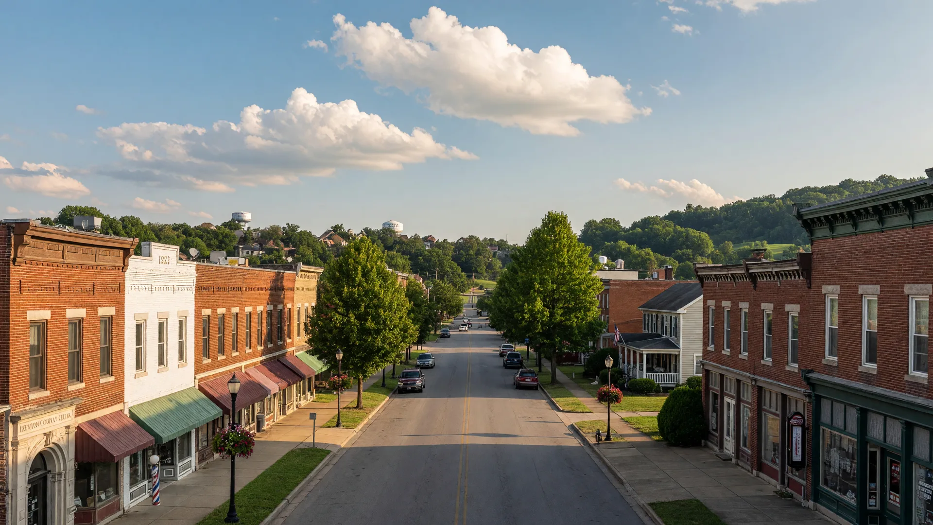 Independence, Kentucky's historic downtown with Kenton County small-town character, rolling green hills, and Northern Kentucky suburban growth
