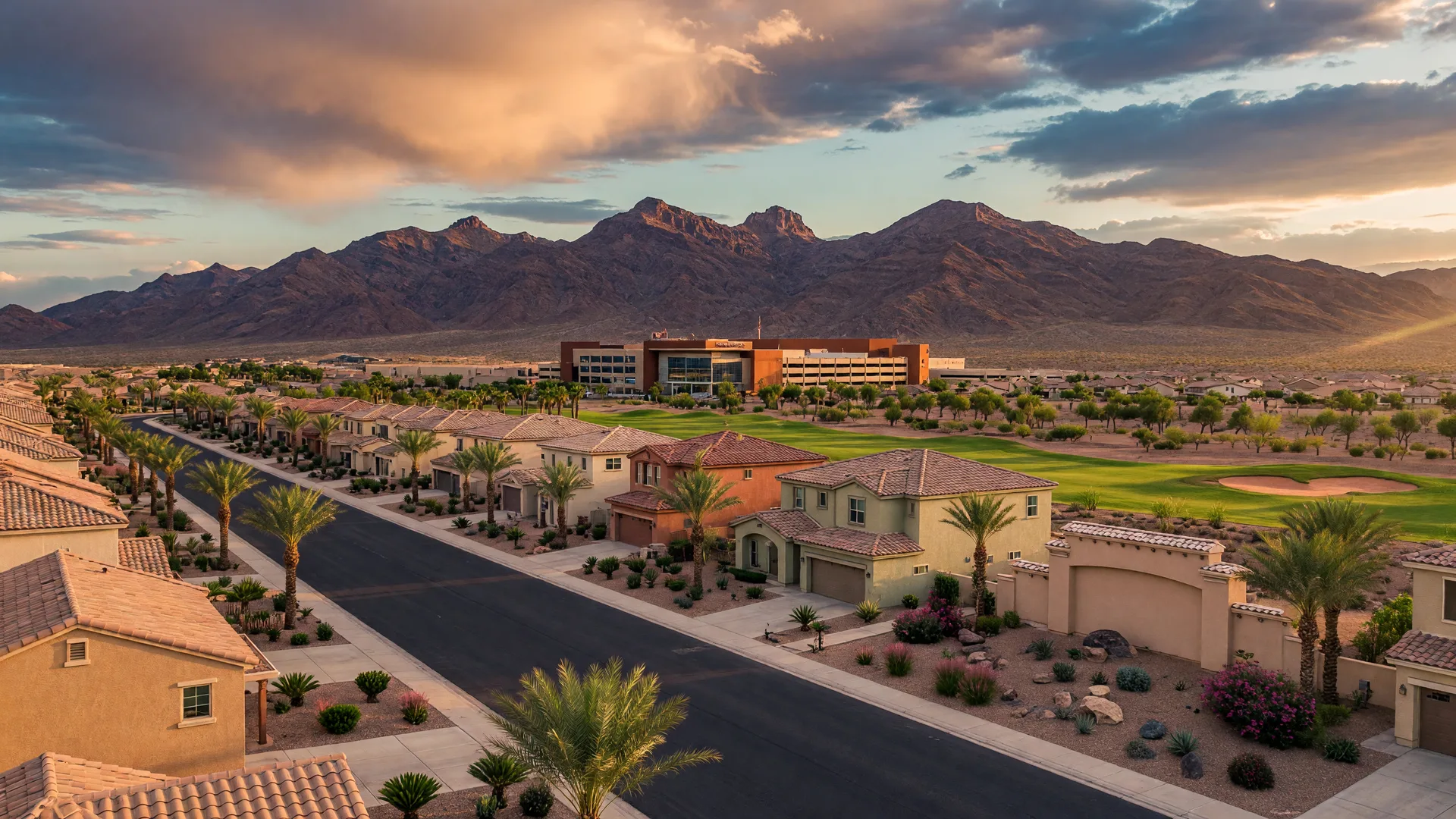 North Las Vegas' Aliante area with master-planned community, golf course, and the Sheep Mountains providing a dramatic desert backdrop