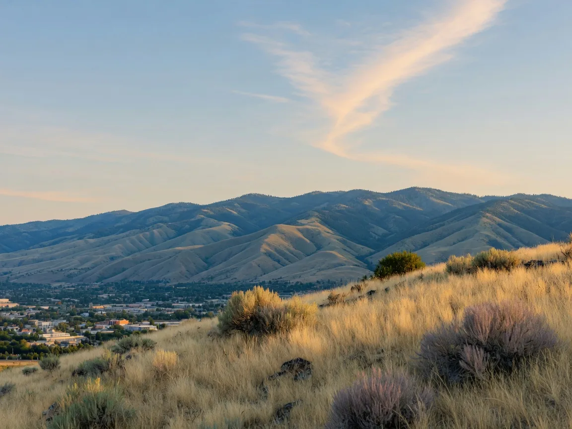 Golden sagebrush foothills above Boise, Idaho in late afternoon light