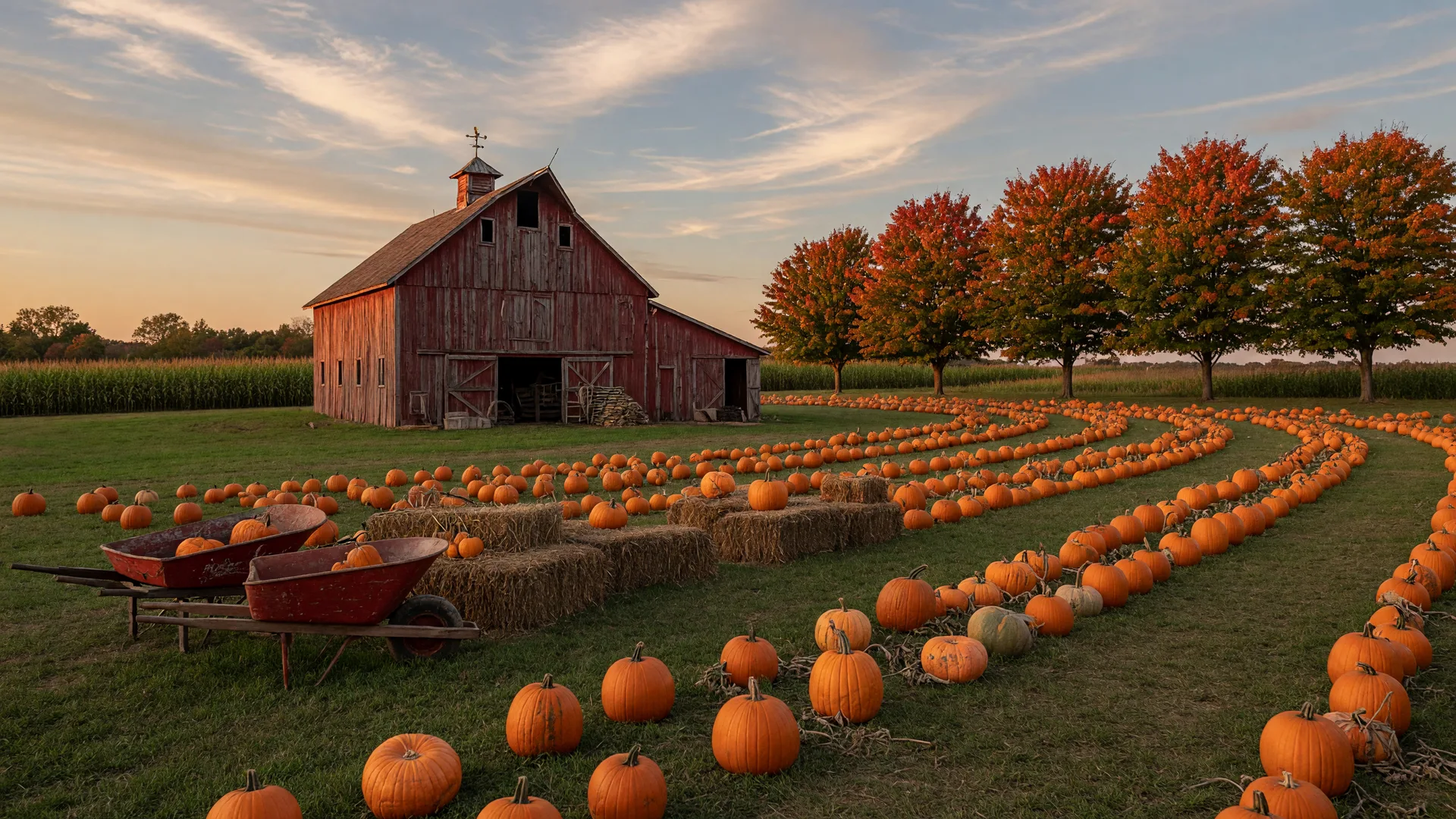 Pumpkin patch in South Jersey at golden hour