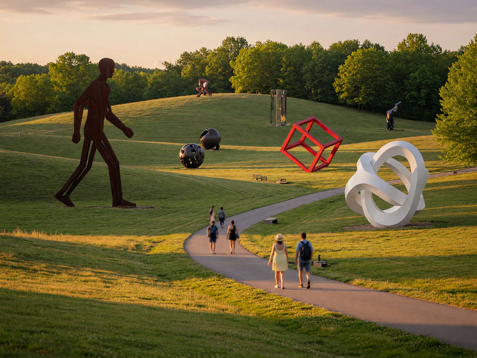 North Carolina Museum of Art Park with large-scale sculptures on rolling green hills