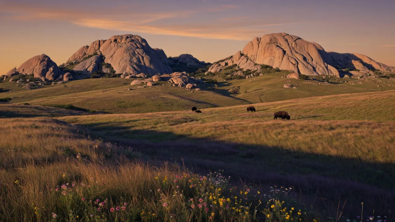 The Wichita Mountains near Lawton, Oklahoma at golden hour