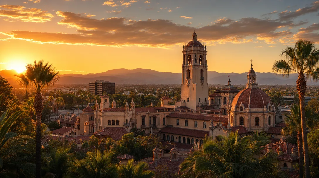 Panoramic view of Riverside, California at golden hour