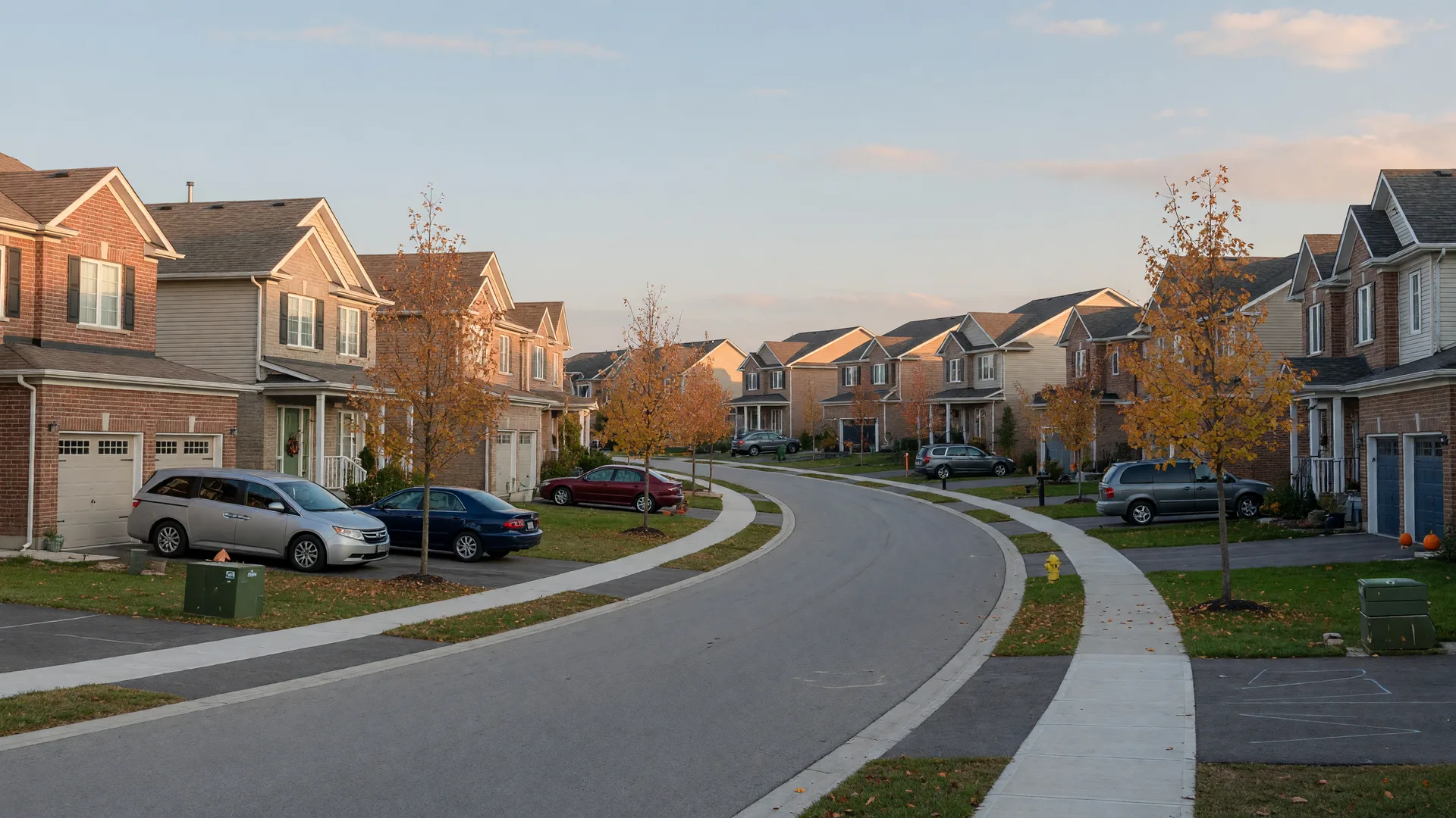 Newer family homes on a quiet crescent in Kedron, north-east Oshawa, in early autumn