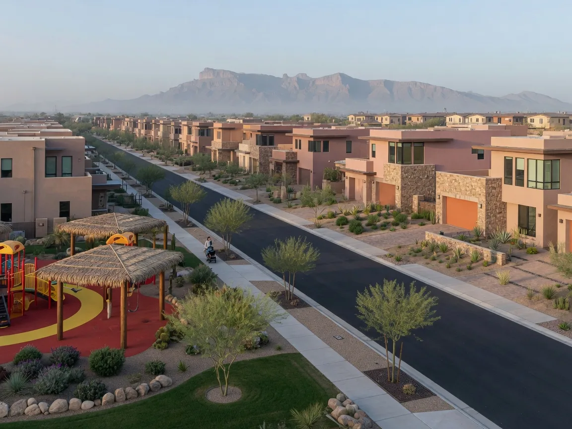 Eastmark master-planned community in Mesa Arizona with modern new-construction homes and a community park