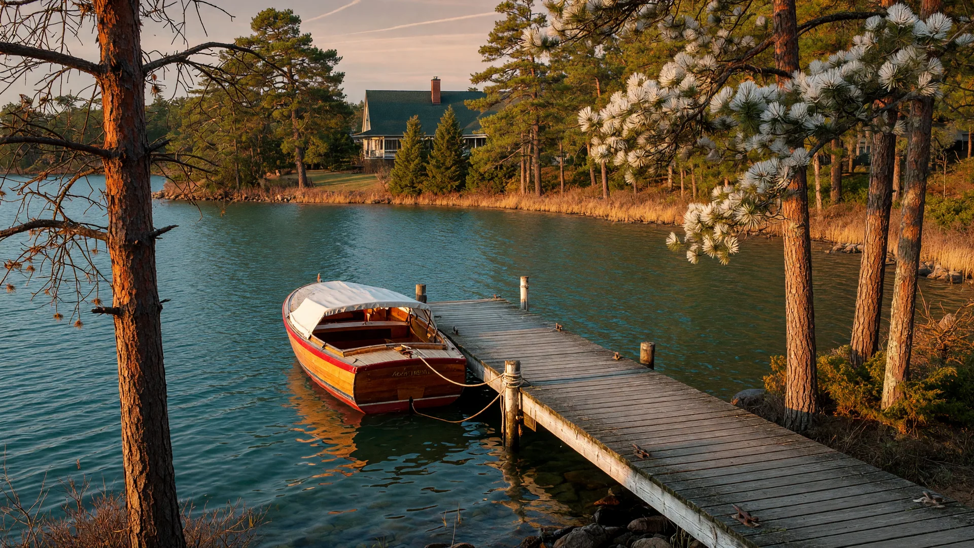 Classic Minnesota resort lake at golden hour near Deerwood