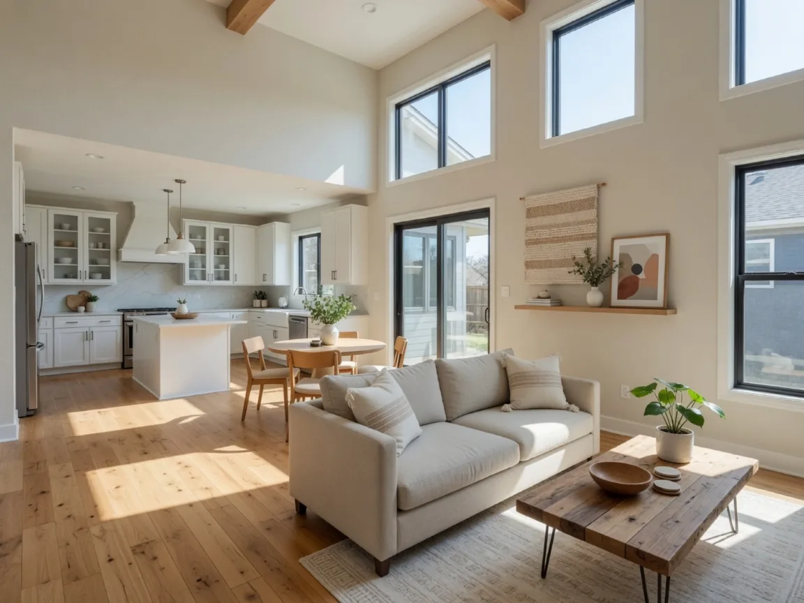 Bright modern living room in a Tulsa area home staged for an open house