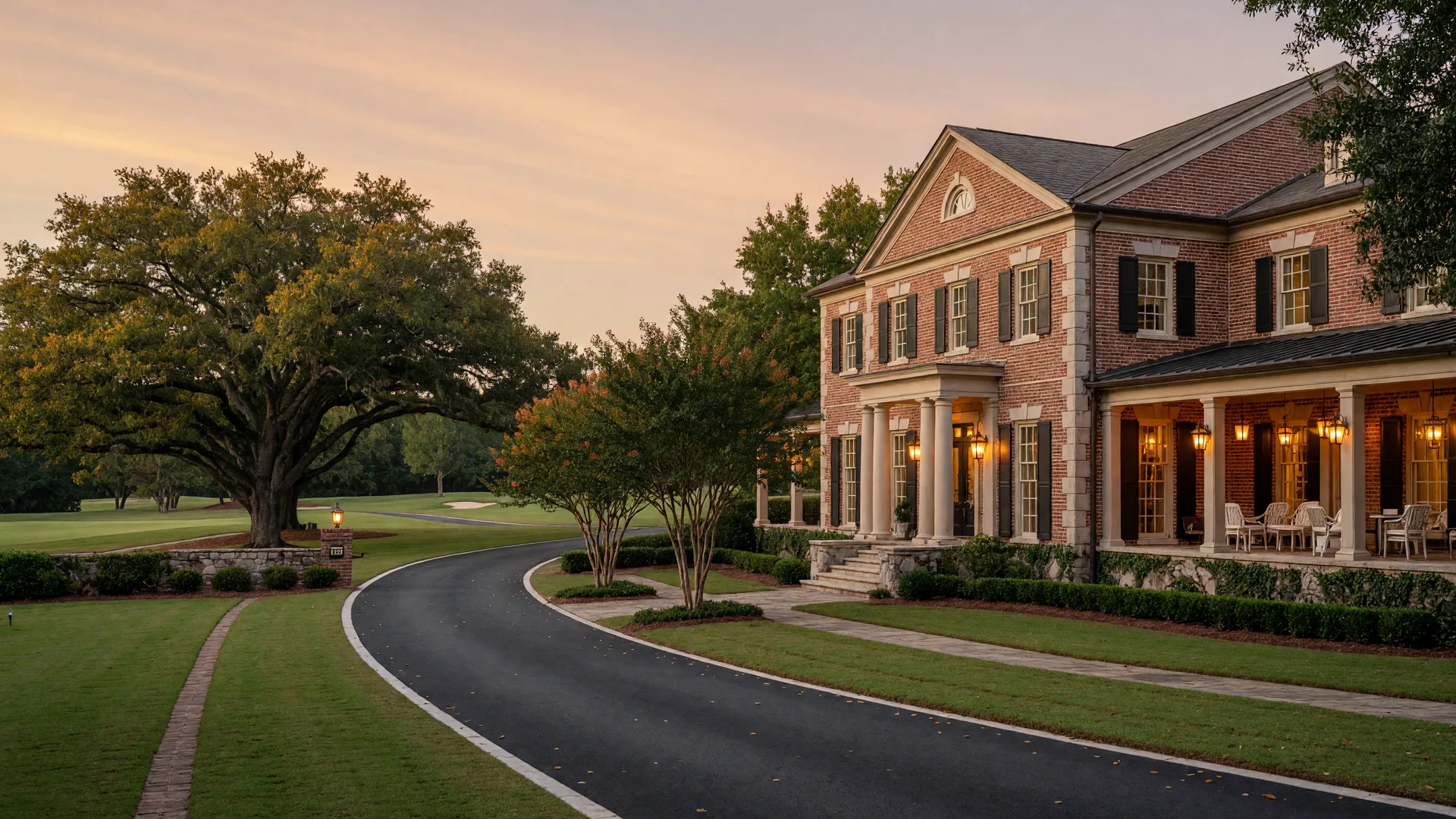 Elegant brick-and-stone luxury home in a Georgia golf course community at golden hour, representing the full cost of homeownership in 2026