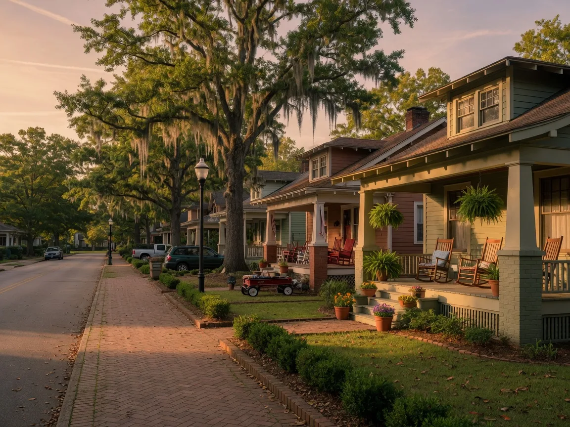 Historic craftsman bungalows on a tree-lined street in a Raleigh neighborhood