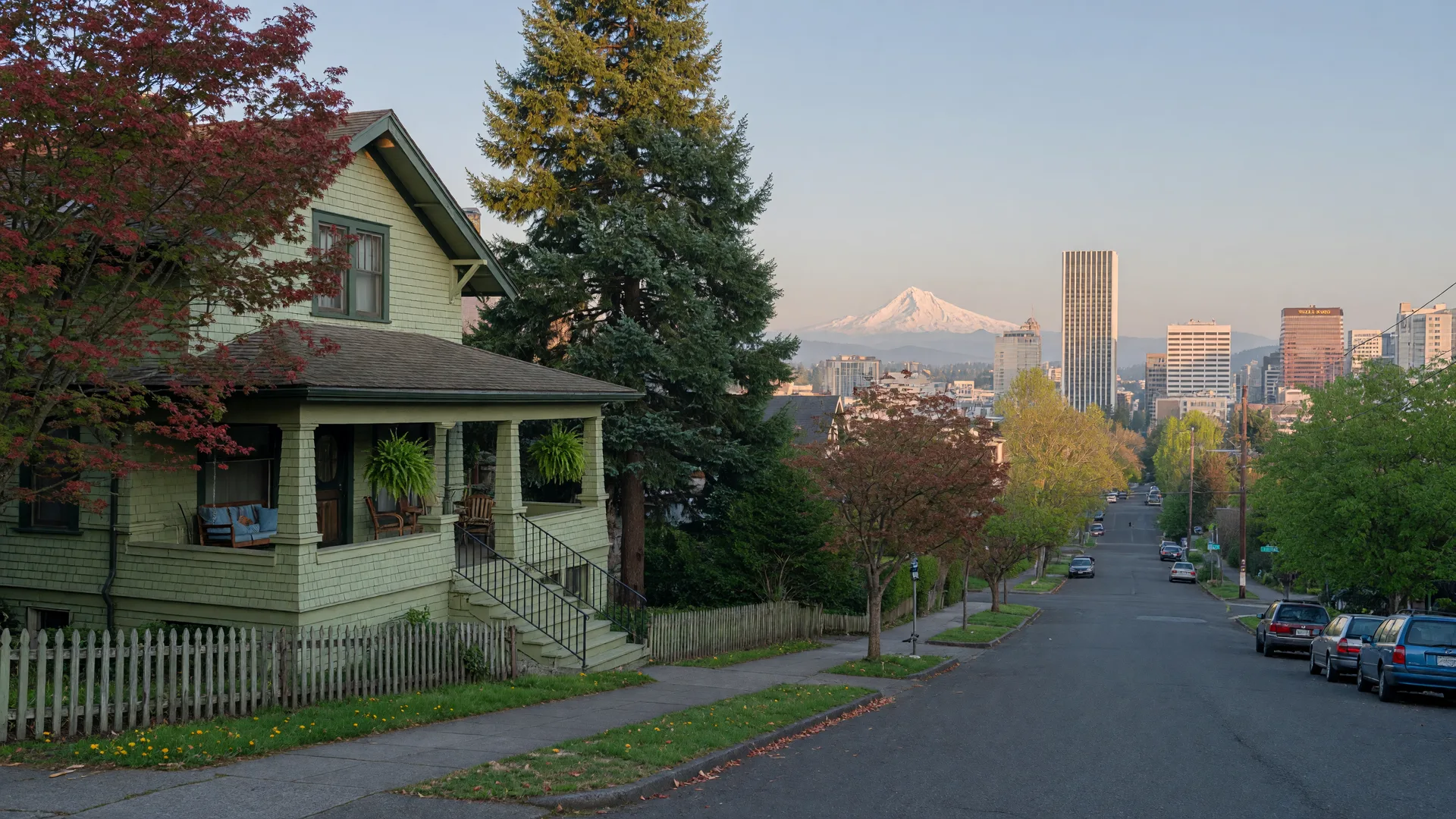 Classic craftsman bungalow on a tree-lined street in Portland, Oregon