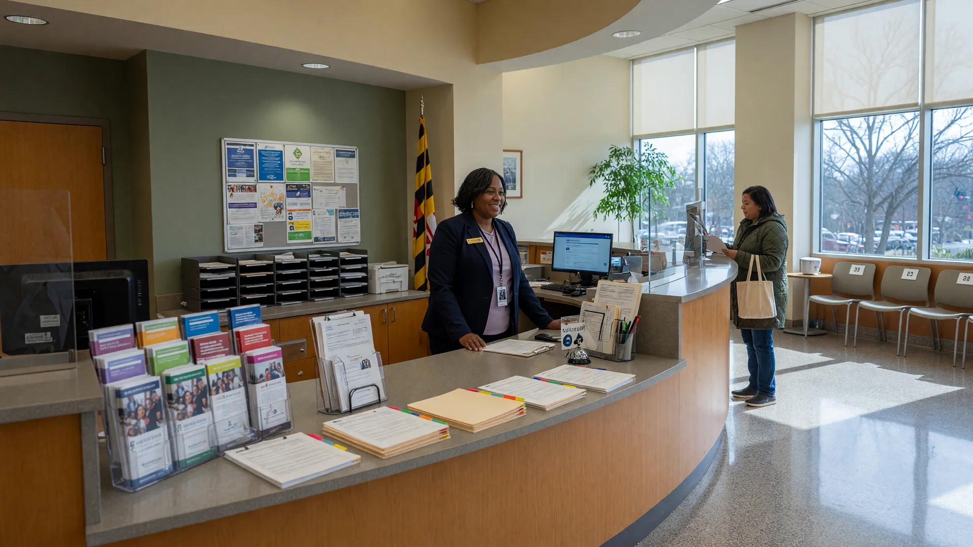 A help desk in a Maryland state office lobby where heirs can learn about the Legacy Protection Program and property tax credits