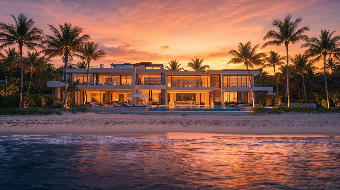 Luxury oceanfront estate in Highland Beach with sunset views over the Atlantic