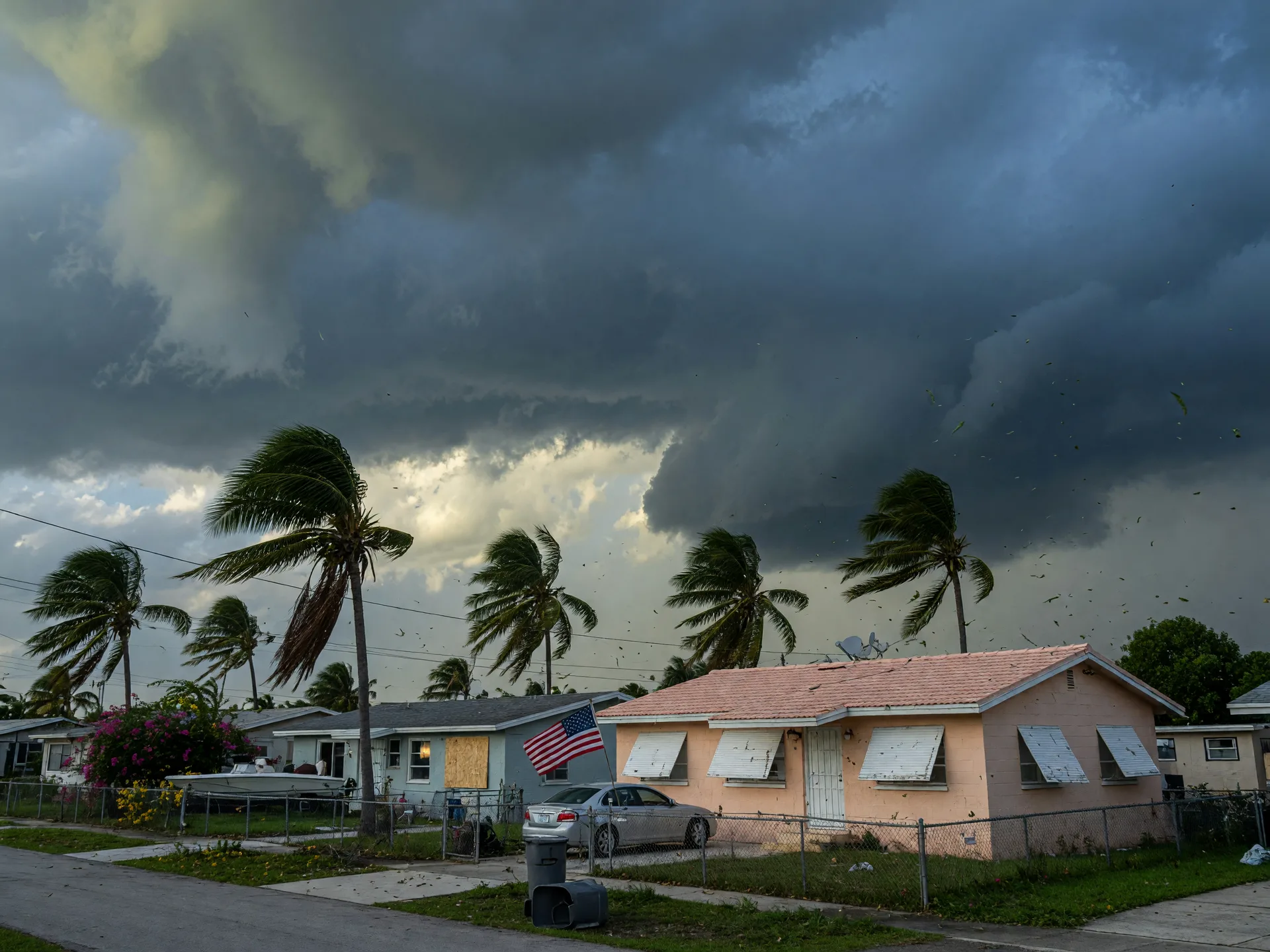 Dramatic storm cloud over a South Florida neighborhood showing hurricane risk