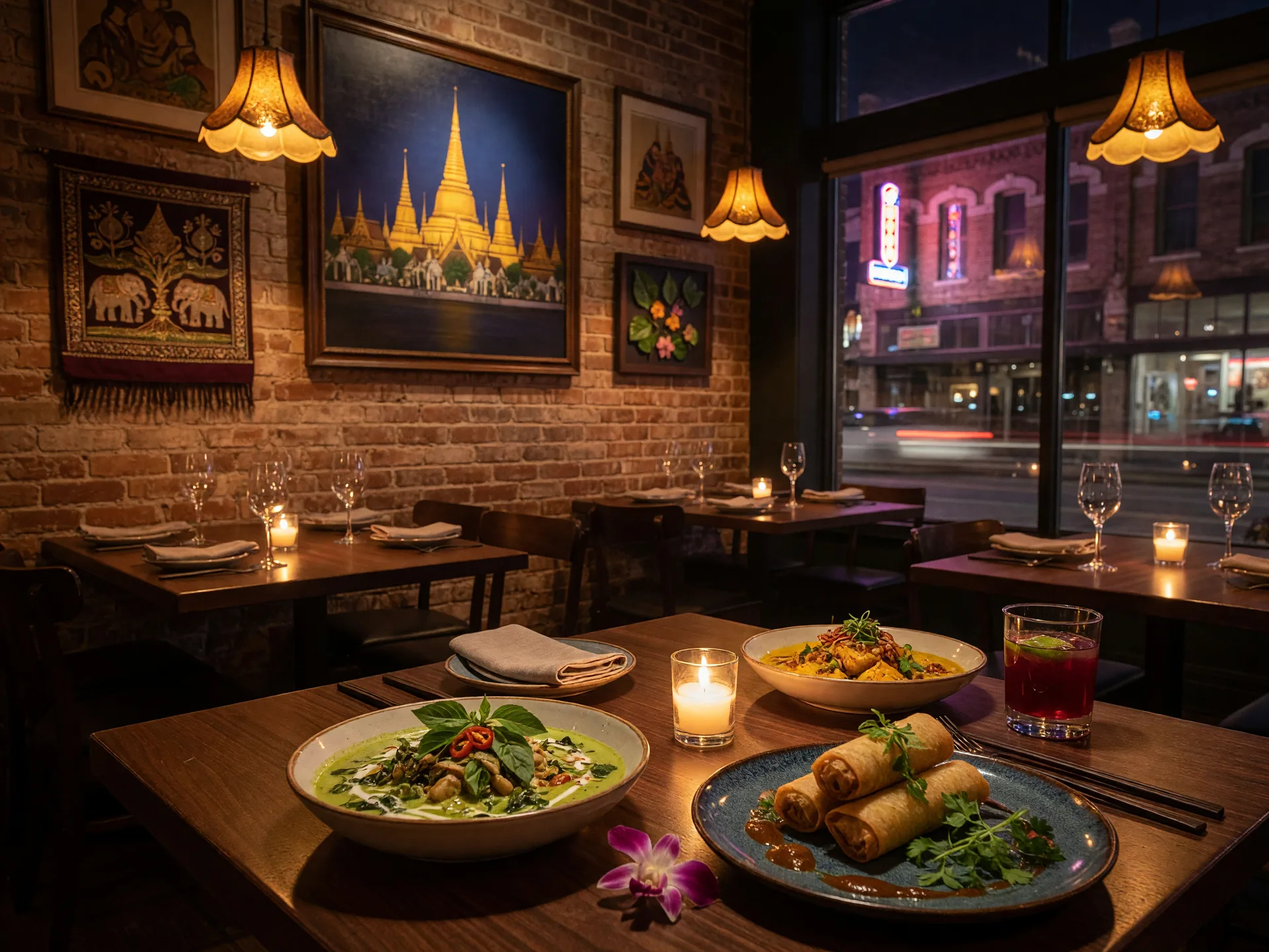 Tani Thai Restaurant interior on Historic Main Street in downtown Buford, an elevated Thai dining experience near Apalachee Farms