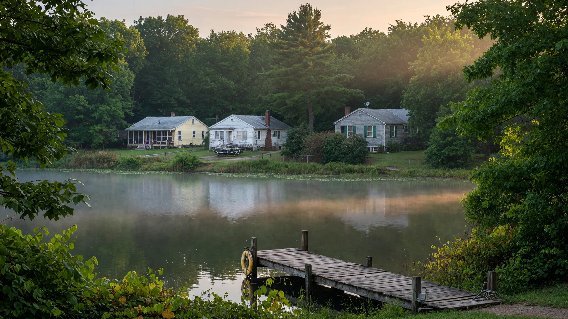 Lake and tree-lined shore in Laurel Springs, New Jersey