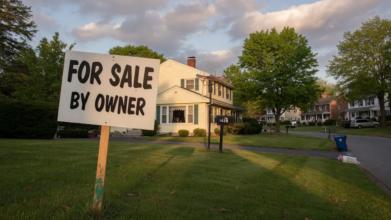 For Sale By Owner sign in front of a suburban home in the Lehigh Valley