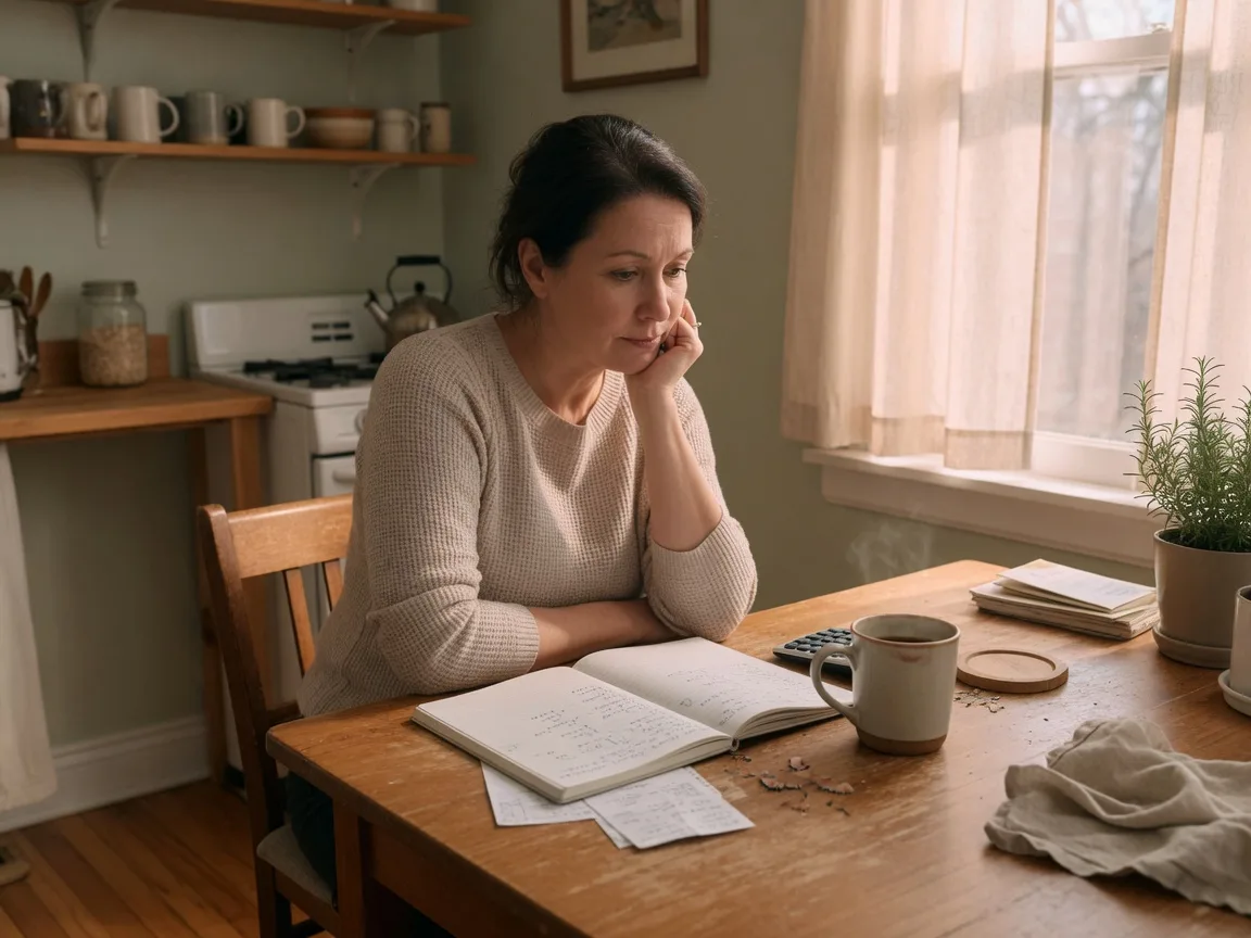 A homeowner weighing a decision at a sunlit kitchen table