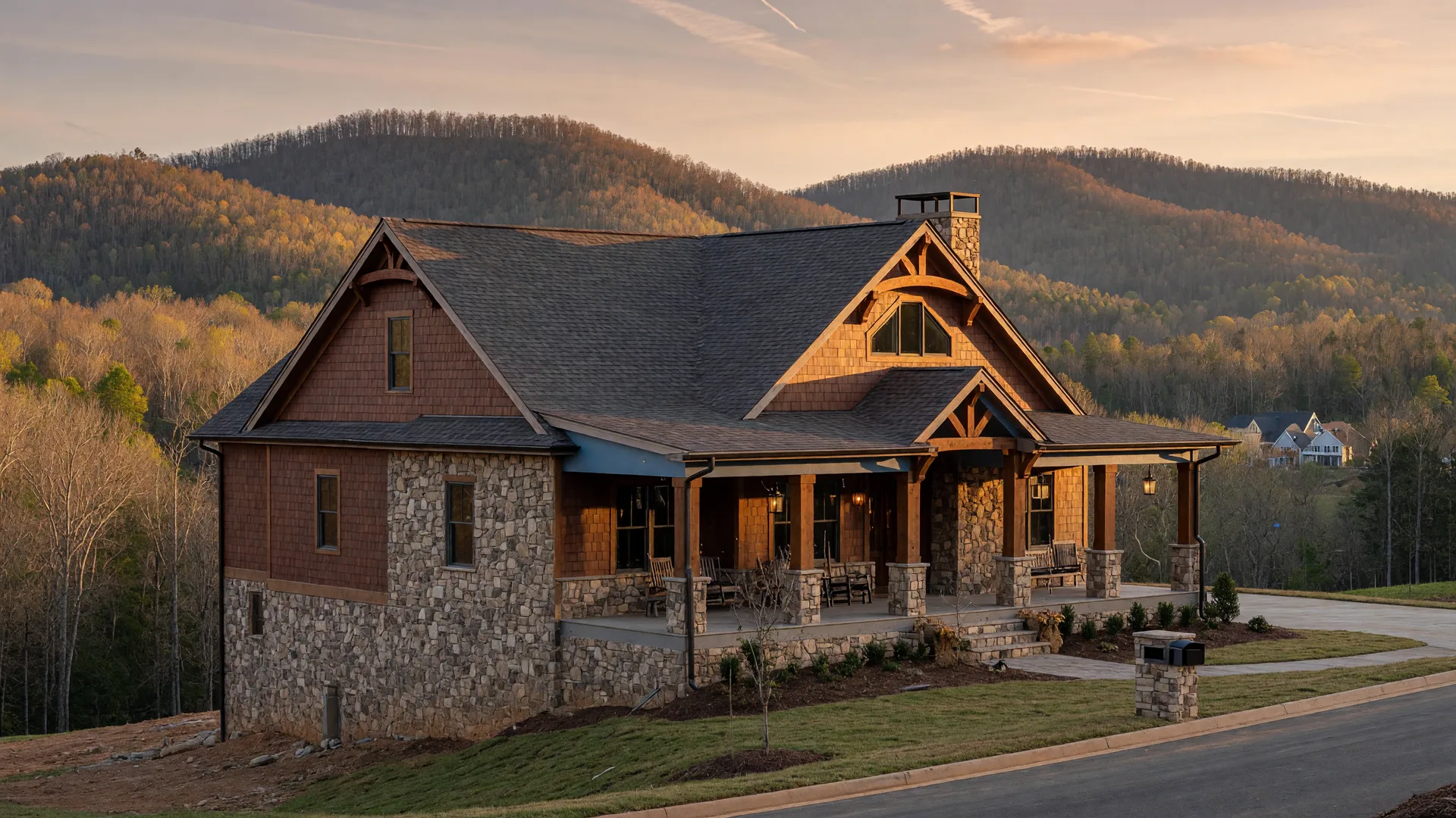 New construction craftsman mountain-style homes in the Owens Cross Roads area with Monte Sano mountain views and Appalachian foothill setting