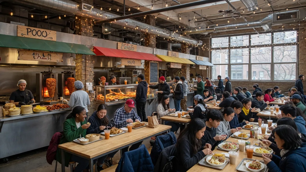 The Bourse Food Hall vendor stalls and seating