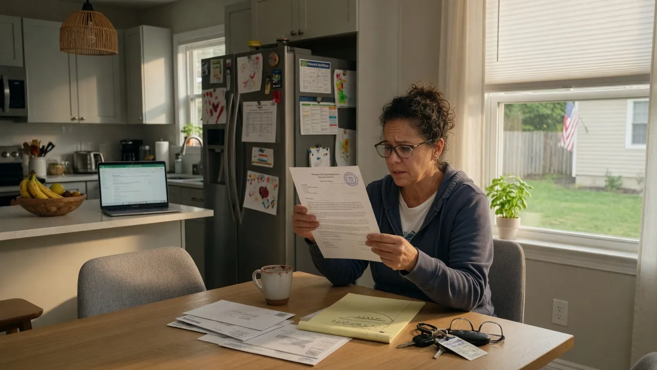 Homeowner reading a property tax assessment letter at a kitchen table