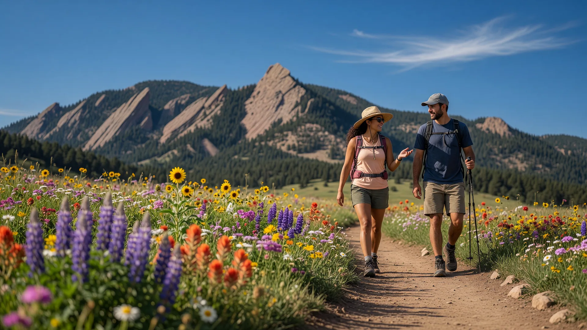 People hiking near Boulder Colorado Flatirons