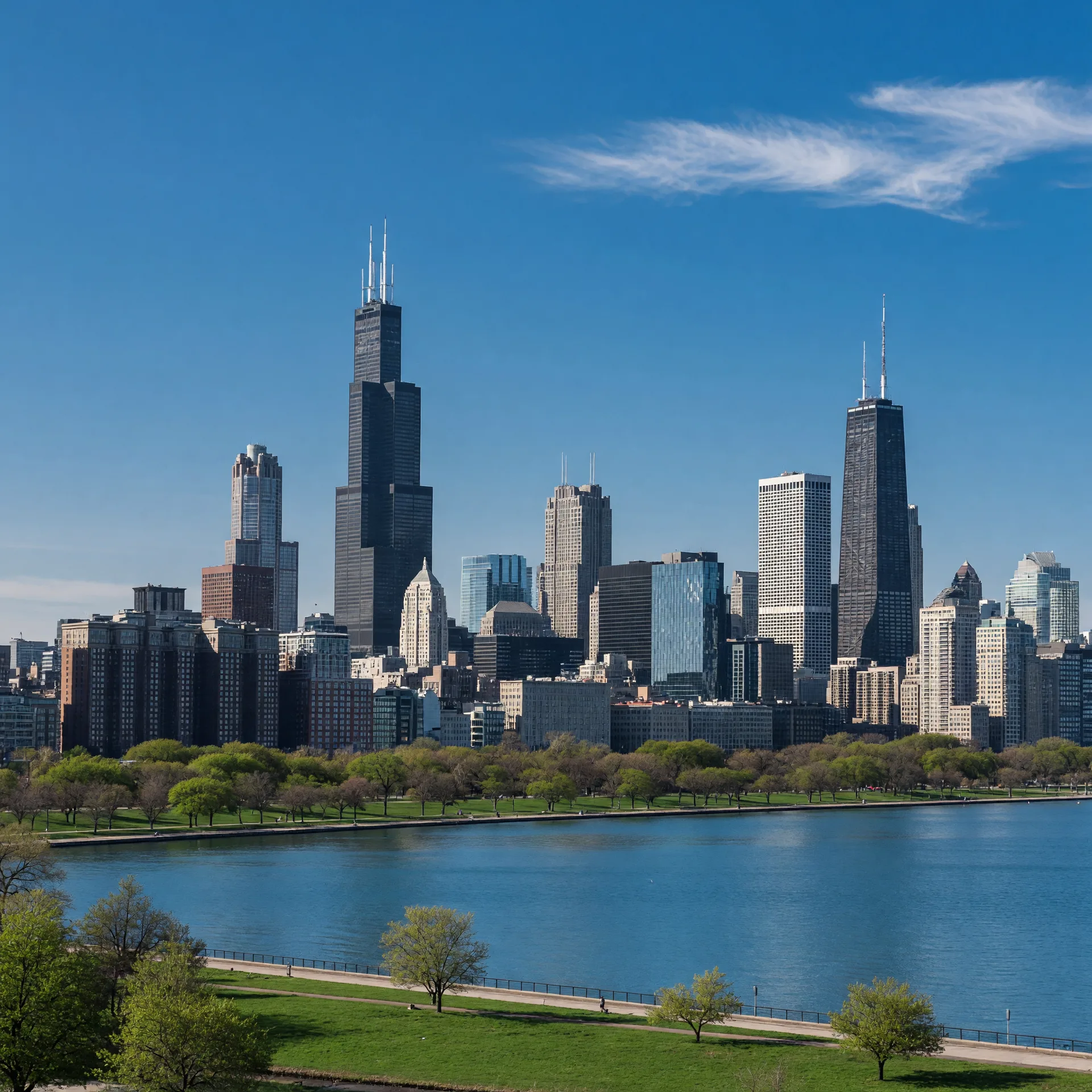 The Chicago skyline along Lake Michigan