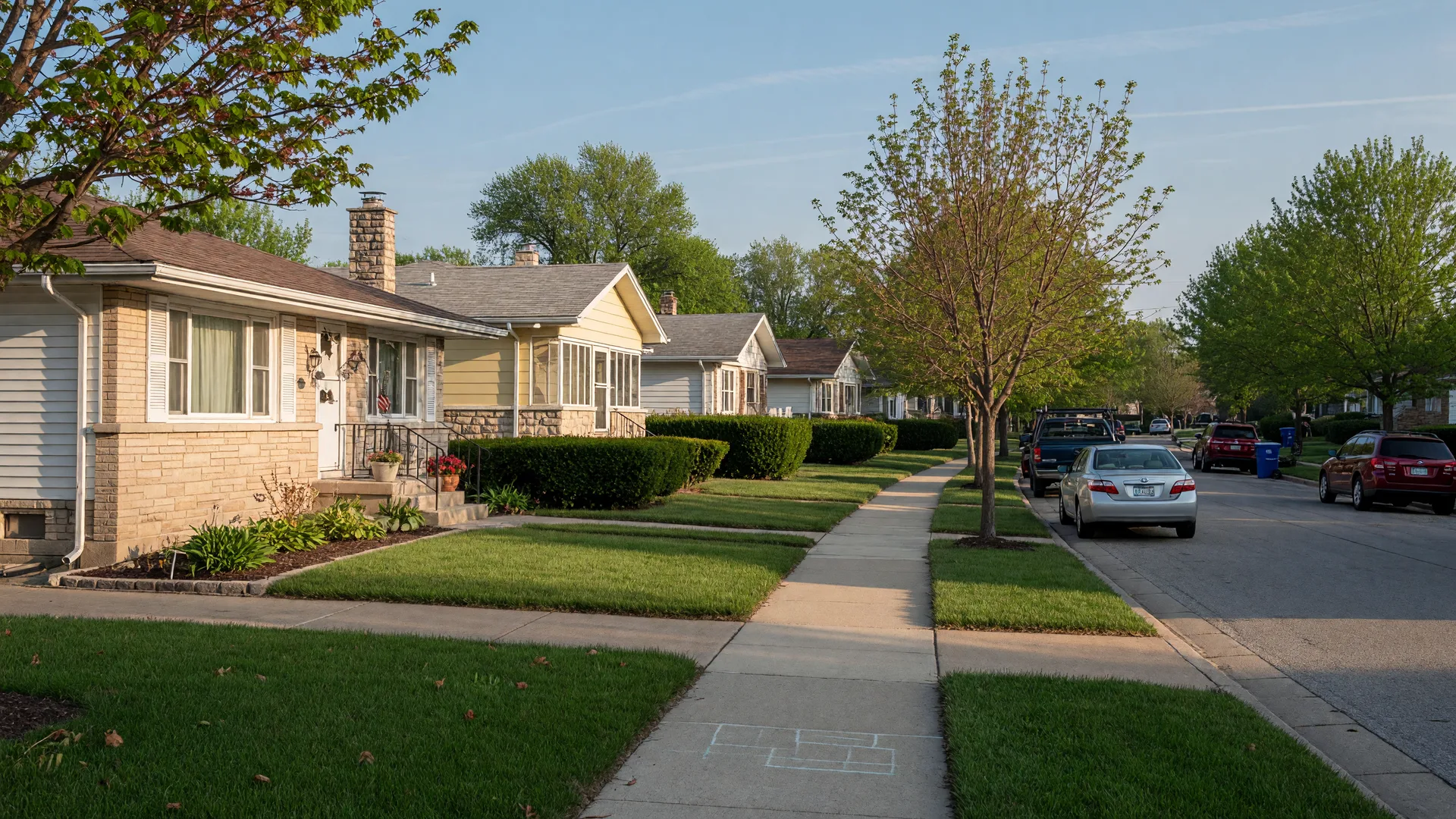 A tree-lined residential street in the East Bluff neighborhood of Peoria with ranch and bungalow homes
