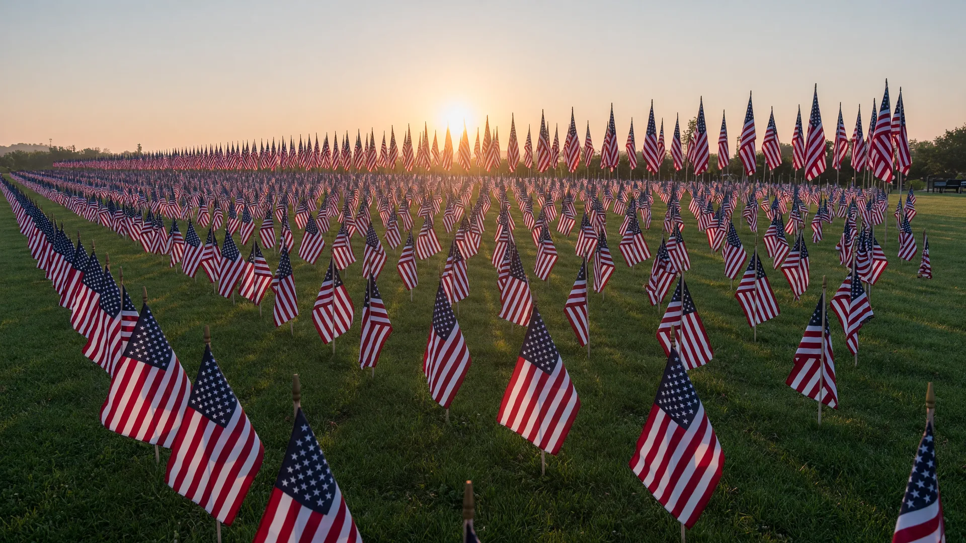 A field of American flags on the lawn of Sandy City Hall for the Utah Healing Field memorial