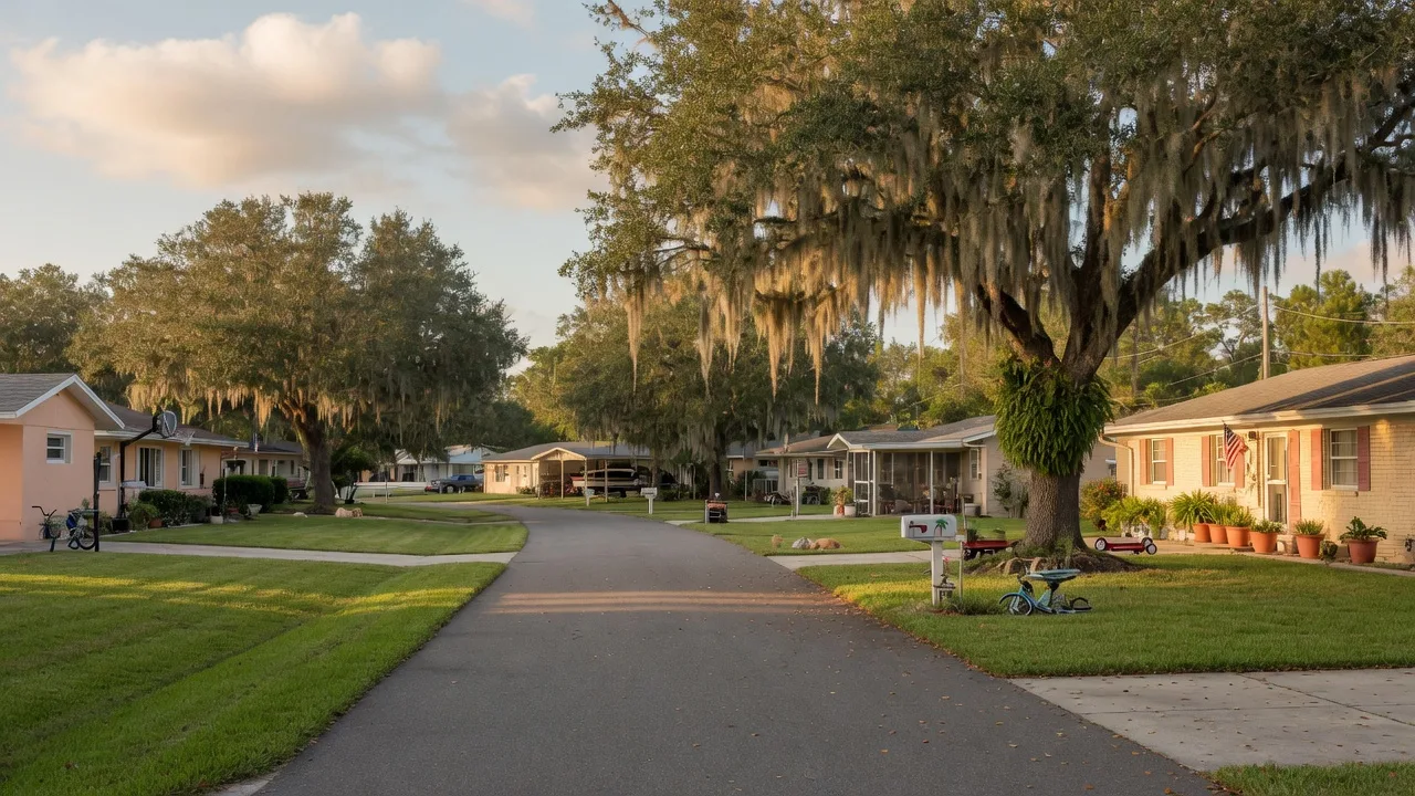 Quiet residential street in Northeast Florida
