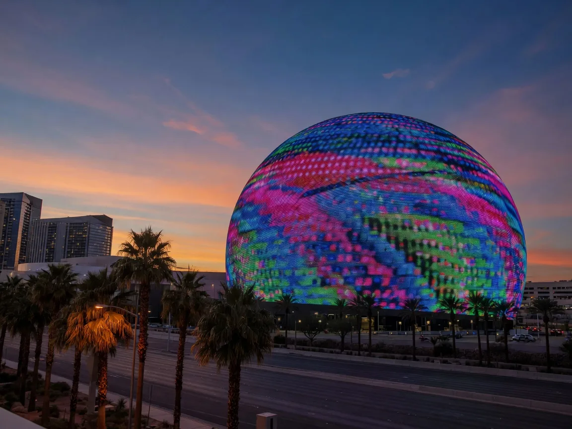 The Sphere in Las Vegas lighting up at night for the Eagles residency