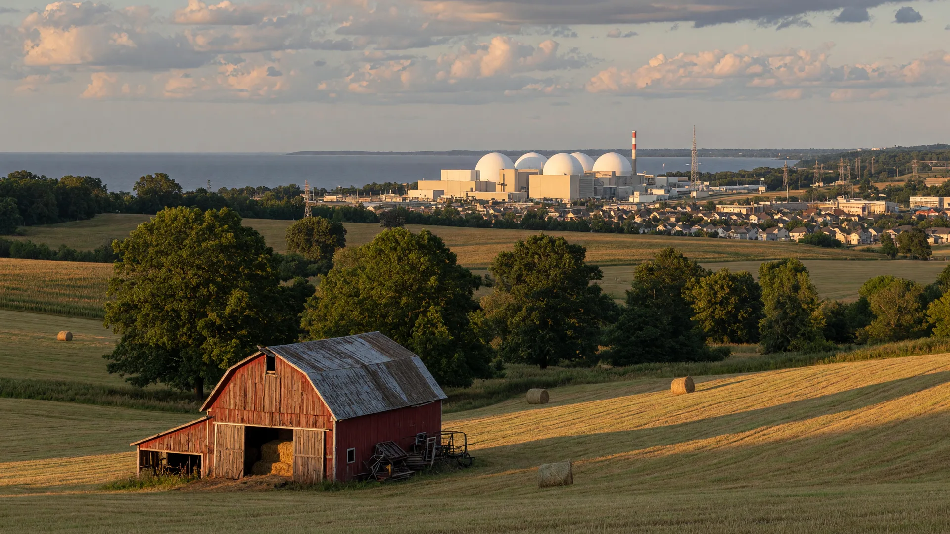 Rolling farmland and Lake Ontario shoreline in Clarington, Ontario