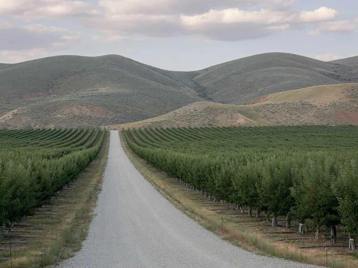 Orchard rows and foothills near Emmett, Idaho