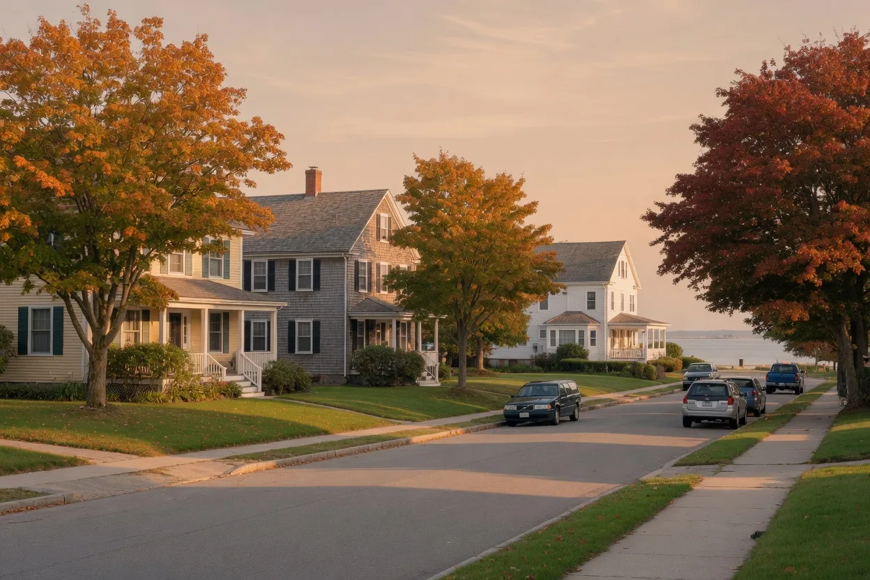 A tree-lined residential street in a North Shore neighborhood